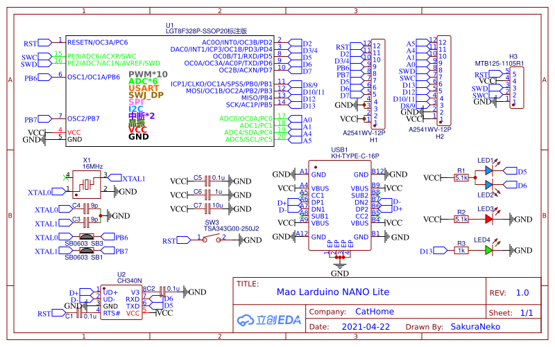 Malduino Lite Mao_Larduino_NANO_Lite - 嘉立创EDA开源硬件平台