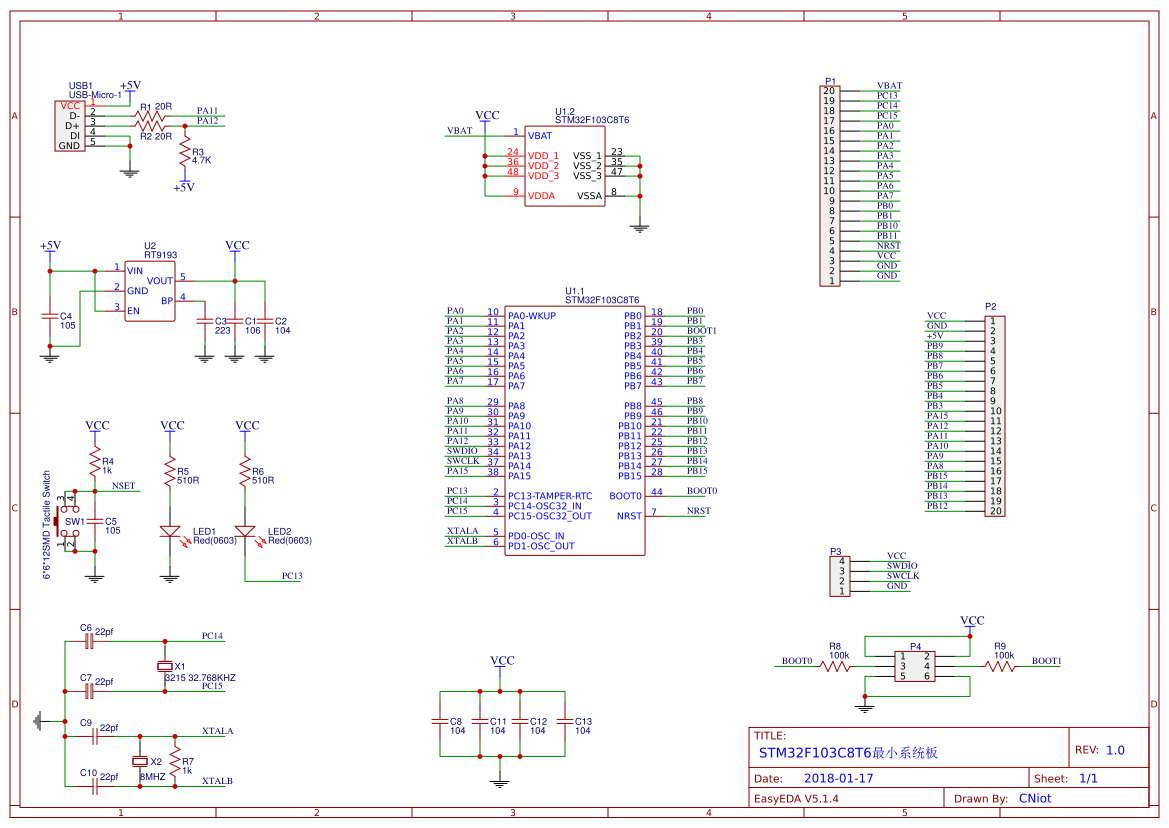 STM32F103C8T6最小系统板 copy from CNiot - 嘉立创EDA开源硬件平台