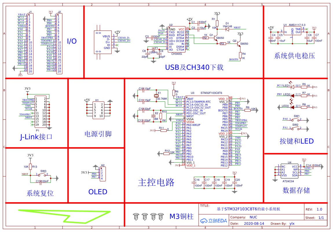 基于stm32f103c8t6的最小系统板 立创eda开源硬件平台