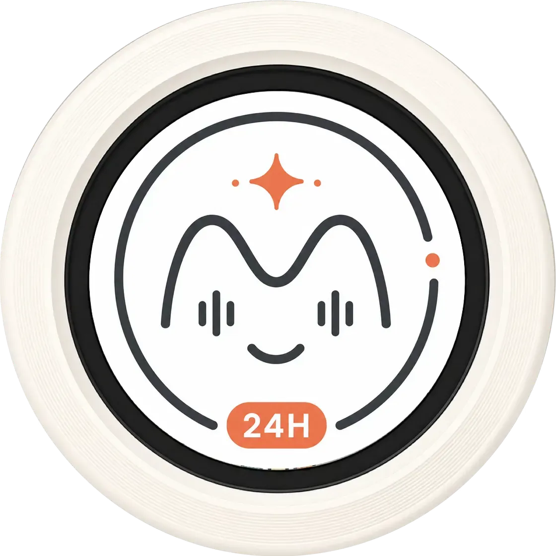 白色圆形 DayoTag，圆屏显示 24H AI 记忆图标