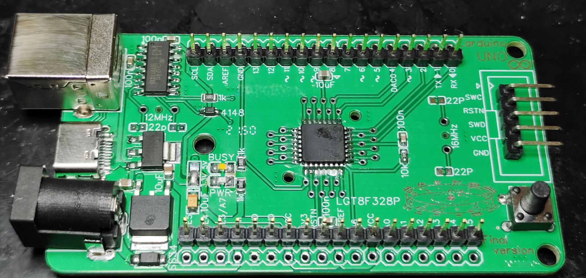 使用CH340C已经LGT8F328P内置晶振的PCB